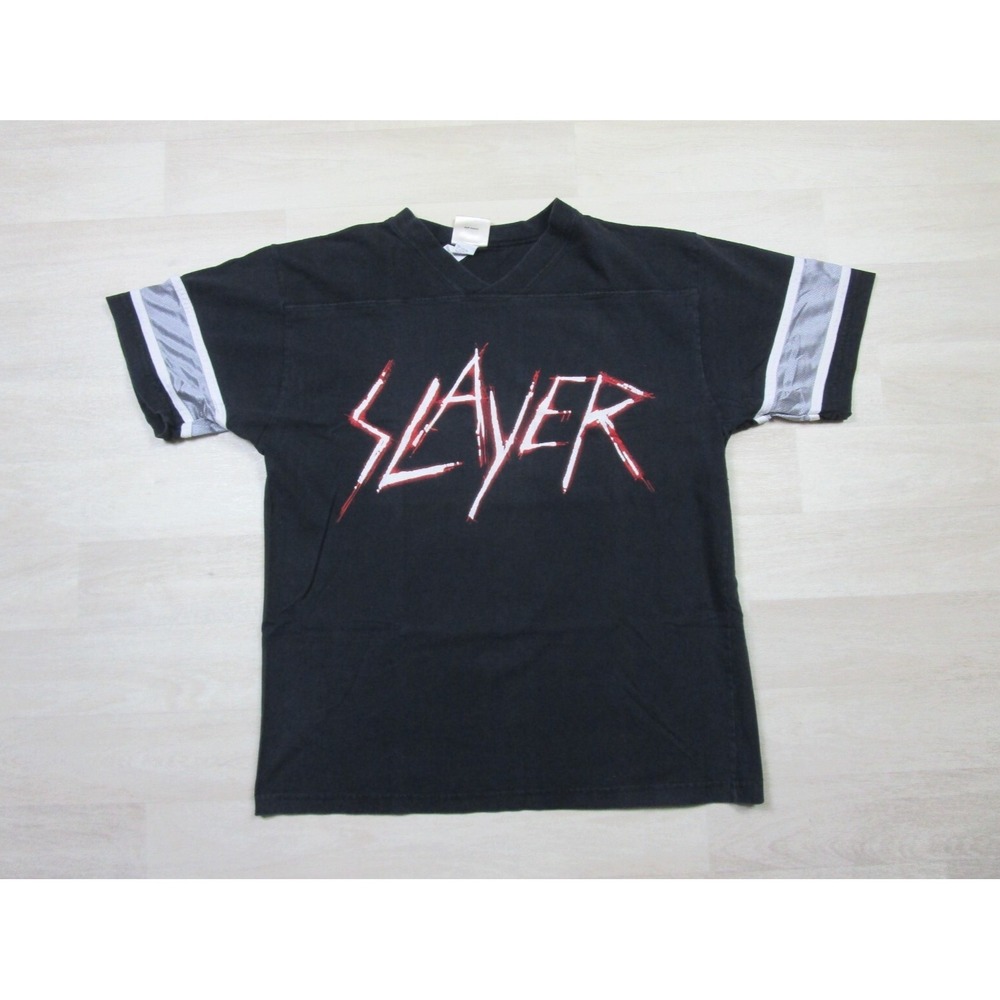 Vintage Slayer T Shirt (L) Y2K 02' Jersey Sleeve Spellout Heavy Metal Winterland